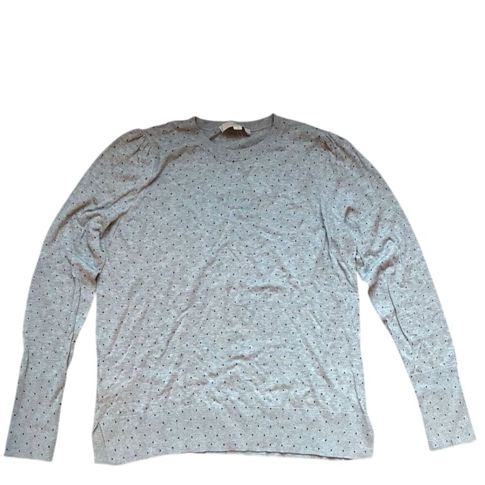 Ann Taylor LOFT Women's Gray Polka Dot Long Sleeve‎ T-Shirt Size L